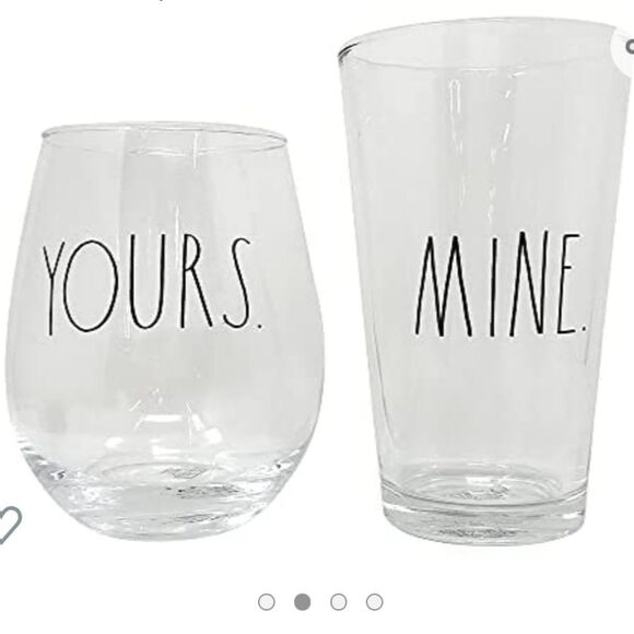 Rae Dunn YOURS and MINE Wine and Beer glass set new in Gift  NIB Rae Dunn by Enchante \